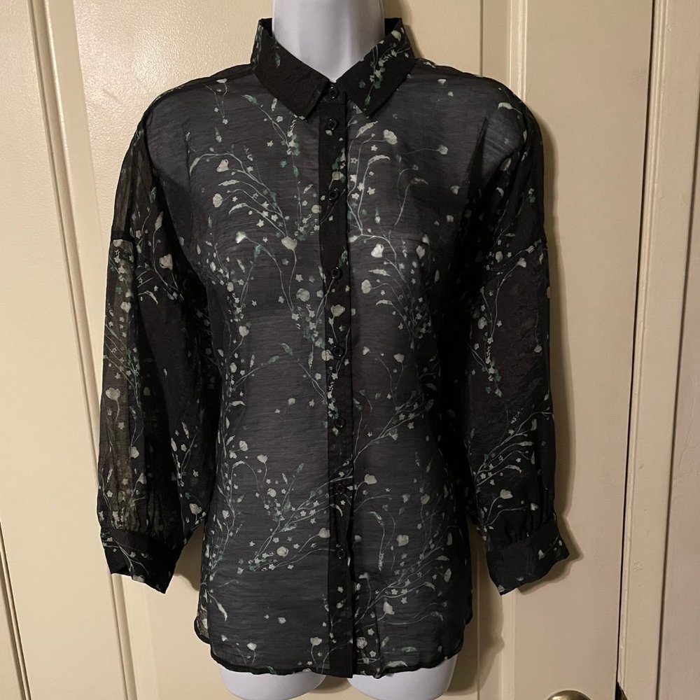 Stockholm Atilier & Other Stories Sheer Black Floral Blouse Size 4 - EUC
